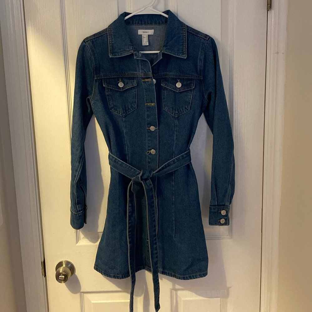 Tie-Front Denim Mini Shirt Dress